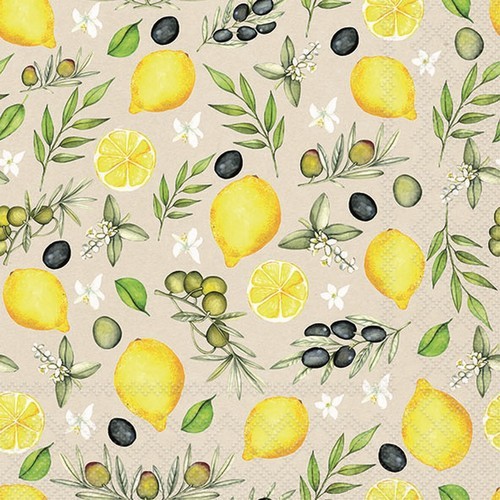 20 Servietten Olives and Lemon - Oliven und Zitronen 33x33cm