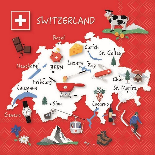20 napkins Swiss Glory - Switzerland's most beautiful pages 33x33cm