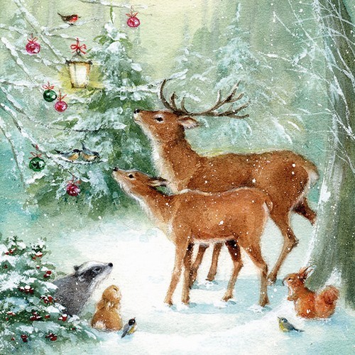 20 Napkins Forest Celebration - animals meet deer and deer in winter 33x33cm