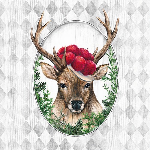 20 Napkins Deer in Frame - Black Forest deer in frame 33x33cm