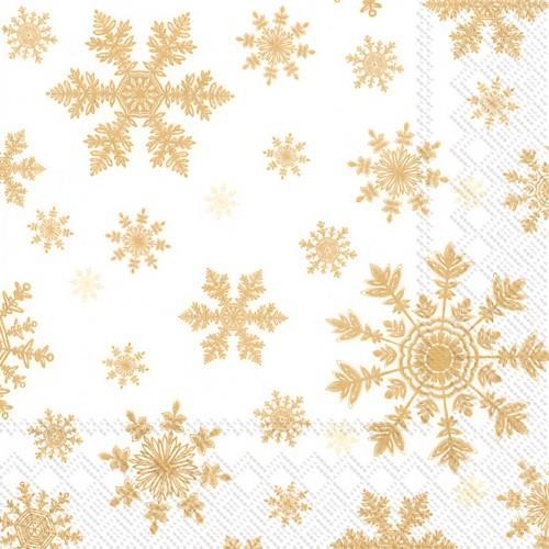 20 Servietten Falling Snowflakes white gold - Schneeflocken gold auf weiß 33x33cm