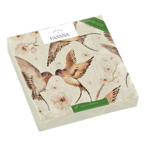 20 small cocktail napkins sustainable grass Nature is blooming - birds fly together 24x24cm
