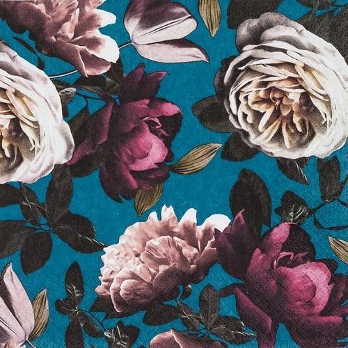 20 napkins Nobility - flowers on dark blue 33x33cm