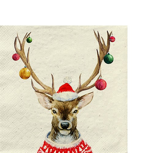 20 small cocktail napkins sustainable grass Ready for Christmas - Deer in Christmas mood 25x25cm