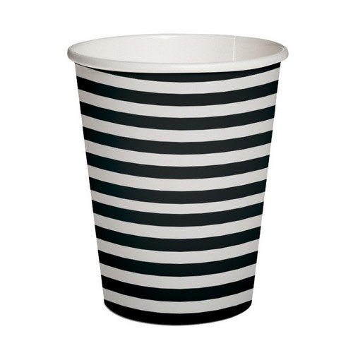 10 Pappbecher Eco Stripes black - Streifen schwarz 250ml Ø5,5-8cm, H9cm
