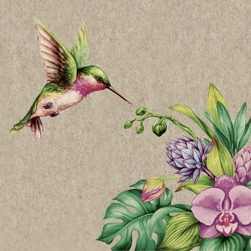 25 Servietten nachhaltig Heaven Scent - Kolibri an tropischen Blumen 33x33cm