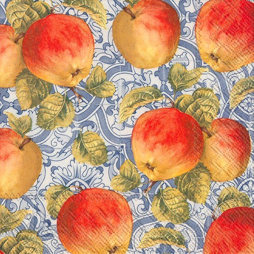 20 Servietten Classic Apples blue - Äpfel auf blauem Muster 33x33cm