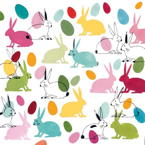 20 Servietten Rabbits & Eggs - Bunte Hasen und Ostereier 33x33cm
