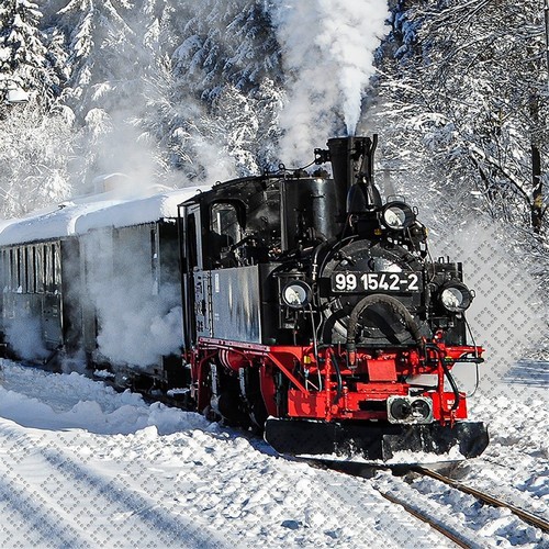 20 Servietten Preßnitztalbahn - Eisenbahn in Winterlandschaft 33x33cm