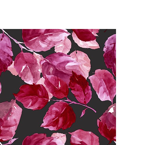 20 small cocktail napkins Maroon Leaves - Red leaves on black 24x24cm