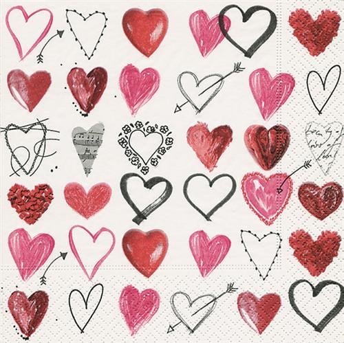 20 Cupids Arrow napkins - Loving hearts 33x33cm