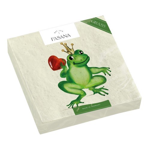 20 Servietten nachhaltig Gras Frog Prince - Froschkönig mit Herz 33x33cm
