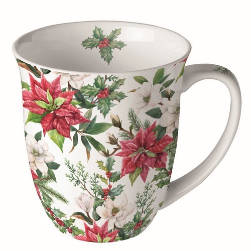 Tasse aus Porzellan Christmas Florals - Weihnachtsstern elegant 0,4L, Höhe 10,5cm