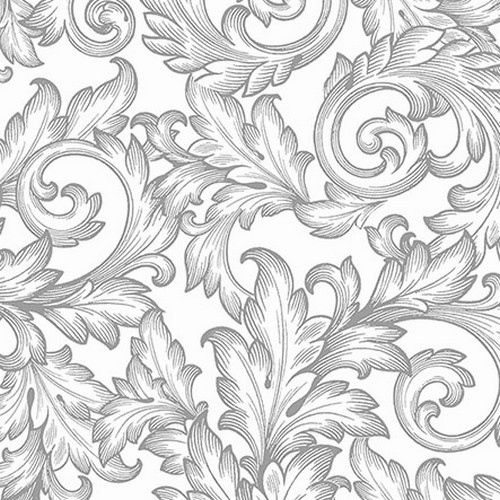 20 napkins Baroque silver/white - Baroque wings silver-white 33x33cm