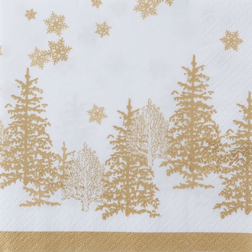 20 Servietten Tree and Snowflakes gold - Bäume & Schneeflocken gold 33x33cm
