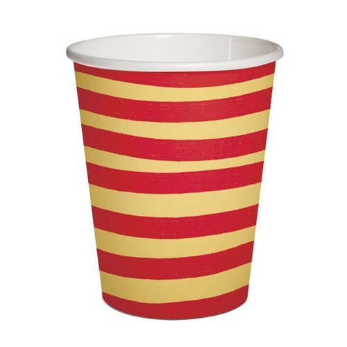 10 paper cups Brush Strokes beige-red - Curved stripes beige-red 250ml Ø5.5-8cm, H9cm