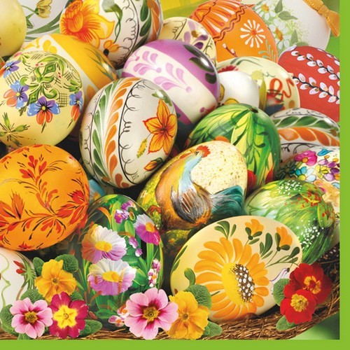 20 Servietten Painted Eggs - Detailliert bemalte Ostereier 33x33cm