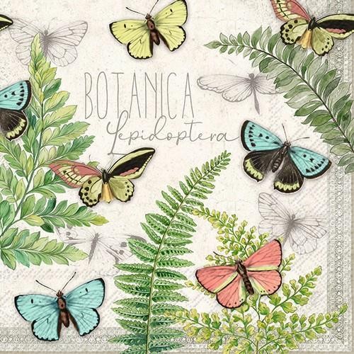 20 Napkins Farfalle cream - Butterflies on fern 33x33cm