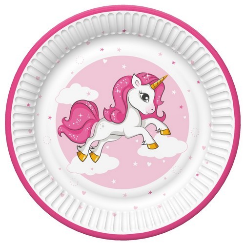 8 paper plates Pink Heart Unicorn - Loving unicorn Ø23cm