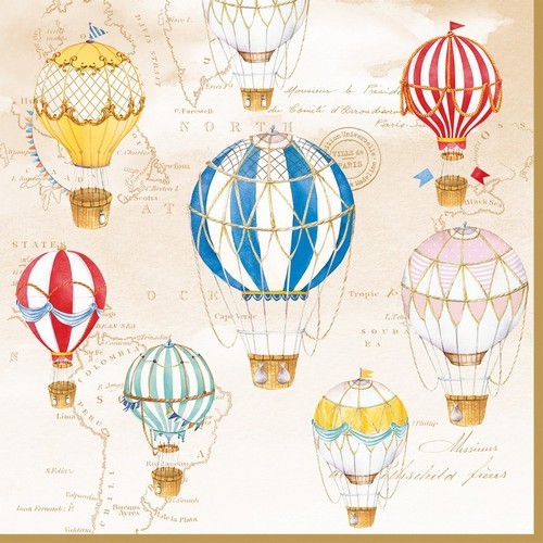 20 Servietten Air Balloons - Reise mit dem Ballon 33x33cm