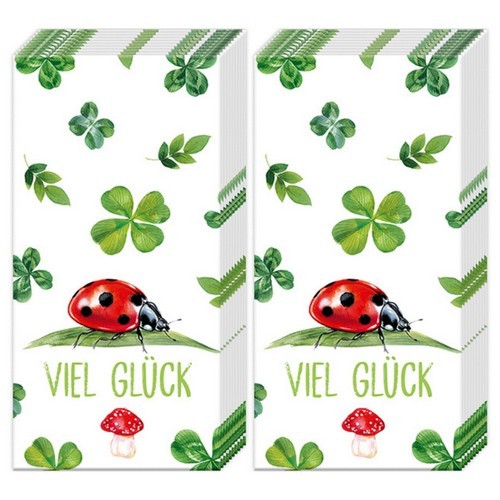 2x 10 Taschentücher Lucky Ladybugs - Marienkäfer, Pilze und Kleeblätter