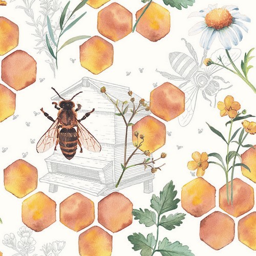 20 Servietten Honeycomb - Bienenkönigin an Honigwaben 33x33cm