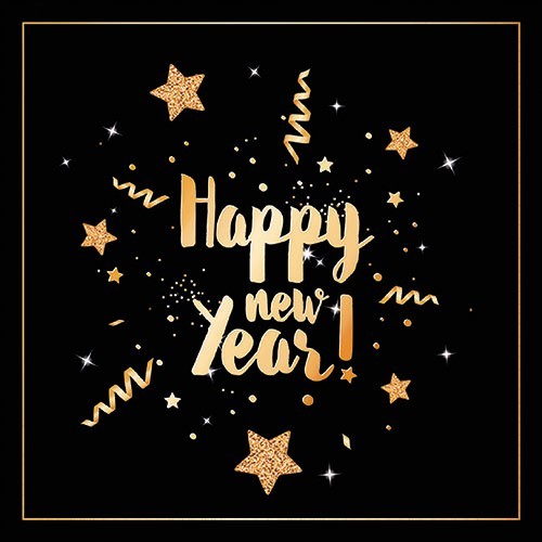 20 Servietten New Year Glitter black - Happy New Year gold auf schwarz 33x33cm