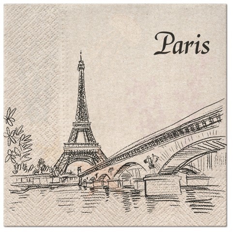 20 Servietten Recycling Papier We care Paris City - Karikatur von Paris 33x33cm