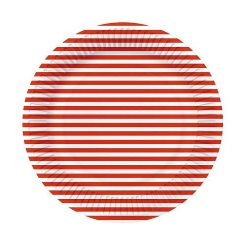 10 Pappteller Stripes red - Streifen rot Ø23cm