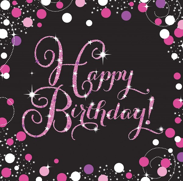 16 napkins Sparkling Celebrations pink - Birthday with glitter pink 33x33cm
