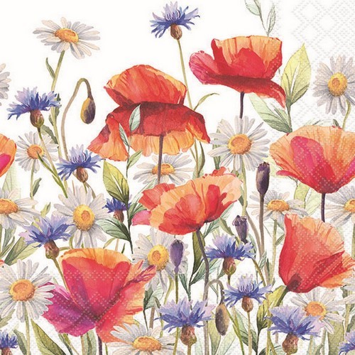 20 Servietten Poppies and Cornflowers - Kornblumen und Mohnblumen 33x33cm