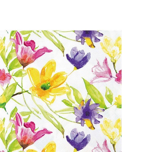 20 small cocktail napkins Lucy - Painted flowers 25x25cm