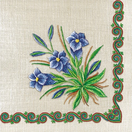 20 Servietten Goryczka Mountain Embroidery Folk - Blaue Blumen im Stickerei-Stil 33x33cm