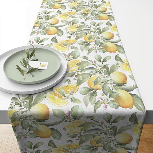 Limoni cotton table runner - naturally growing lemons 40x150cm