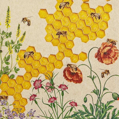 20 Servietten nachhaltig Collecting Honey - Honigwaben an Blumen 33x33cm