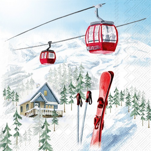 20 Servietten Snowy Holidays - Ausflug ins Skigebiet 33x33cm