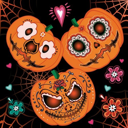 20 Servietten Mexican Pumpkins - Gruselig, lustige Kürbisse 33x33cm