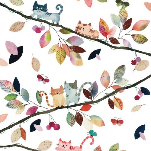 20 Servietten Fall Cats - Katzen im Herbstbaum 33x33cm