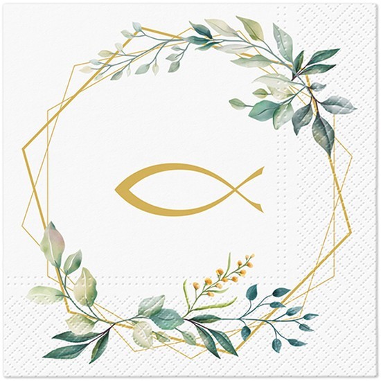 20 Communion Pattern napkins - Fish with golden border 33x33cm