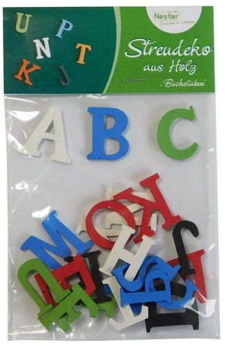 Streudeko Buchstaben für Jungen A-Z aus Holz 26 Stück / Beutel