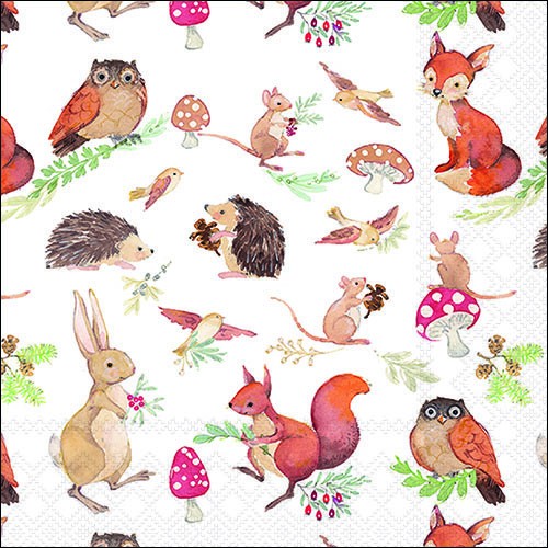 20 Servietten Woodland Animals - Niedliche Tiere des Waldes 33x33cm