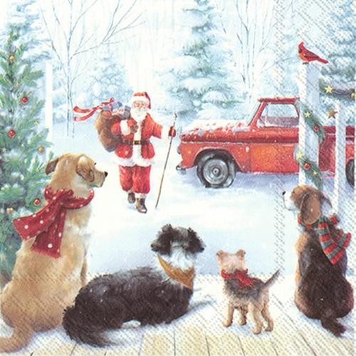 20 Servietten Dogplace - Hunde erwarten Weihnachtsmann 33x33cm