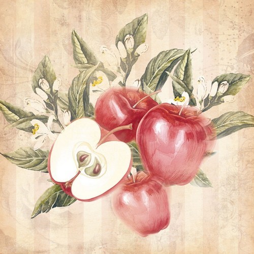 20 Servietten La Pomme - Rustikale Äpfel mit Blätter 33x33cm