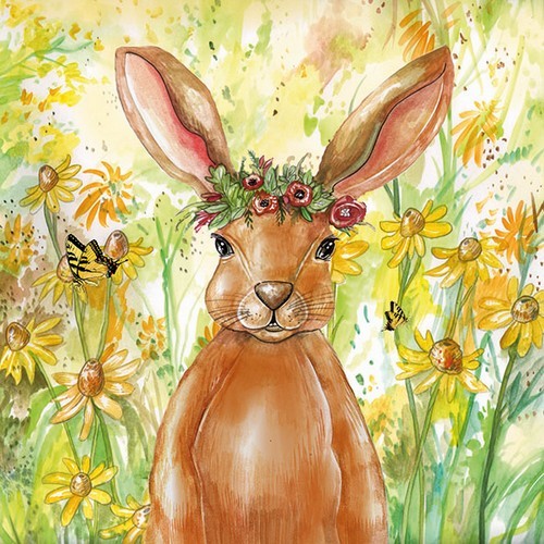 20 Servietten Flower Bunny - Hase an gelben Blumen 33x33cm