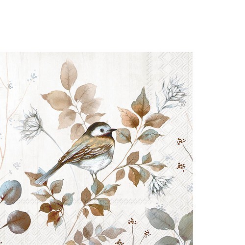 20 small cocktail napkins Woodland Birds nature - birds on brown leaves 33x33cm