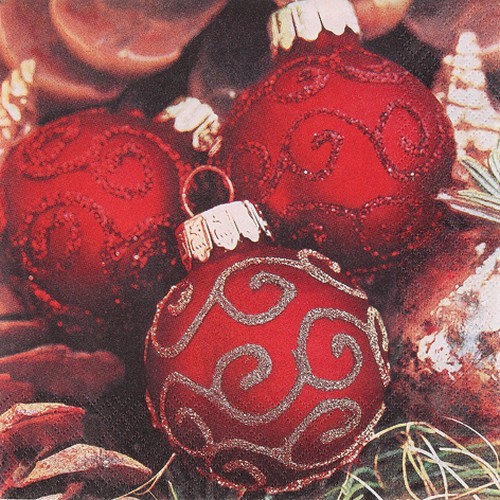 20 Servietten Classy Christmas Balls - Traditionelle Weihnachtskugeln rot 33x33cm