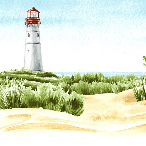 20 Servietten Beach Lighthouse - Leuchtturm am Strand 33x33cm
