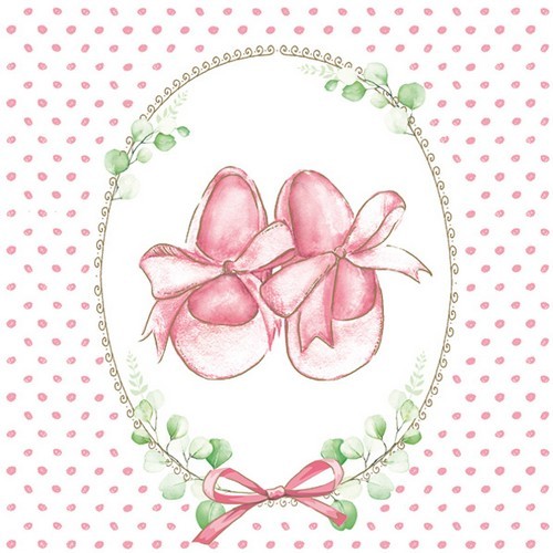20 Servietten Baby Slippers pink - Schuhe mit Schleife rosa 33x33cm