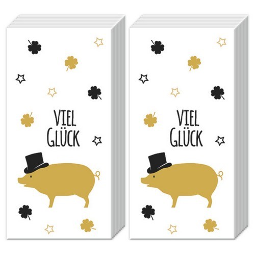 2x 10 Taschentücher Mr. Pig gold - Goldenes Glücksschwein