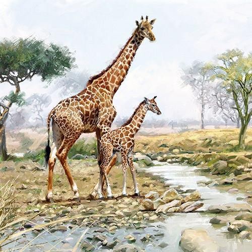 20 Servietten Giraffes - Giraffenfamilie am Fluss 33x33cm